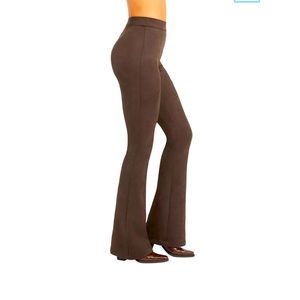 Spanx faux suede pull on flare pants in chocolate brown